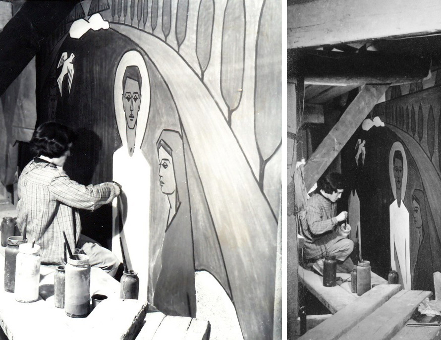 Maria Niubó pintant els Frares Carmelites de Badalona